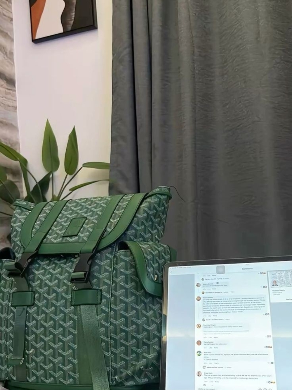 Green Patterned Men's Roll-Top Backpack